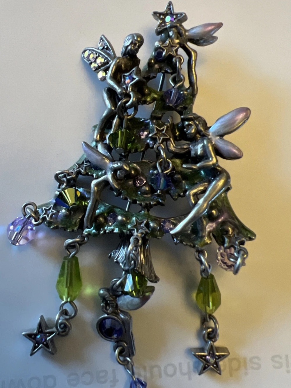 KIRKS FOLLY TREE FAIRIES CHRISTMAS PIN RUSTIC SILVER vintage - Picture 2 of 7